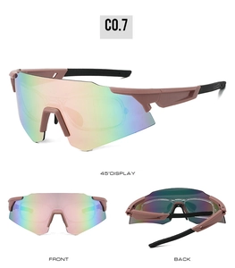 Three-angle view of sport cycling sunglasses with gradient lenses and inner optical frame