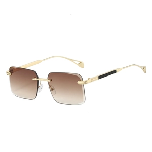 Frameless square sunglasses with brown gradient lenses and golden metal temples