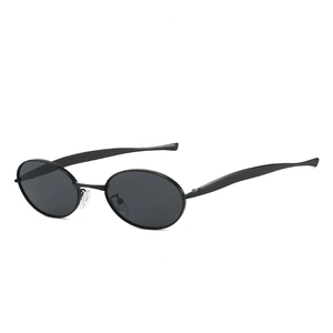 Occhiali da sole ovali in metallo con montatura nera e lenti grigio scuro moda