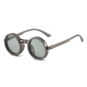 Lunettes de soleil steampunk rondes en métal gunmetal avec double pont rétro
