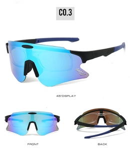 Outdoor-Radbrille mit blau-violettem Verlaufsglas und schwarz-blauem Rahmen-Detail