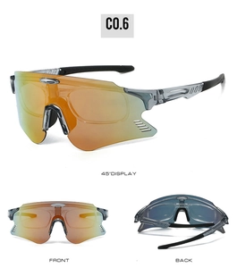 Dreiseitige Ansicht der randlosen Radsport-Sonnenbrille mit orangefarbenem Verlaufsglas