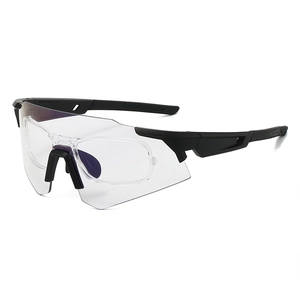 Outdoor cycling glasses with large transparent protective lenses and inner prescription frame