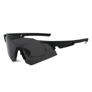Black frame sports aviator sunglasses with dark grey lenses and RX insert slot