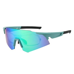 Mint green sport aviator sunglasses with polarized blue lenses and myopia frame insert