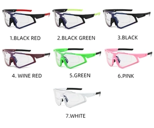 Detailed grid display of 7 color options for photochromic outdoor cycling sunglasses
