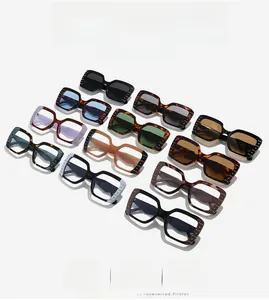 Detailed grid of square sunglasses with metal rivets and assorted frame and lens colors