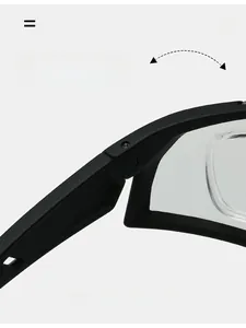 Macro detail of a durable matte black hinge on cycling sunglasses for outdoor sports