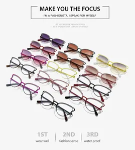 Detailed grid view of stylish cat-eye sunglasses and clear lenses in various colors