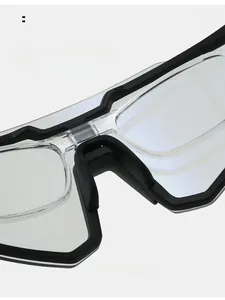 Detail of adjustable soft rubber nose pads on professional cycling sports sunglasses