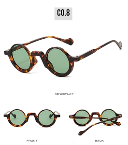 Detailed views of vintage round tortoiseshell sunglasses with light green lenses and geometric bridge