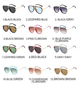 Grid display of 12 stylish oversized aviator sunglasses with diverse gradient color lenses