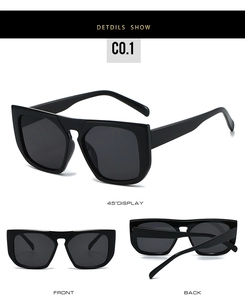 Multi-angle views of black oversized square sunglasses with dark grey lenses C0.1