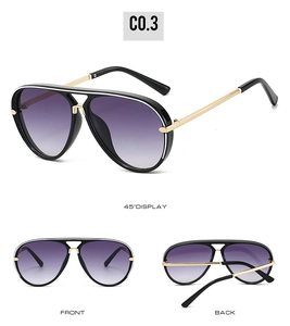 Classic pilot sunglasses with purple gradient lenses and gold metal temples from 3 views