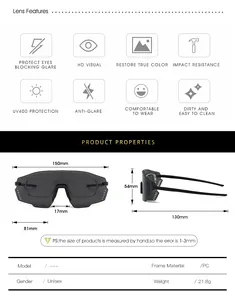 Detaillierte Größentabelle und Spezifikationen für die Outdoor Sport Fahrradbrille