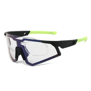 Outdoor cycling photochromic sunglasses with neon accents and RX optical frame