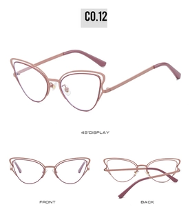 Detailed views of rose gold cat-eye glasses frame with multi-layer metal wire design