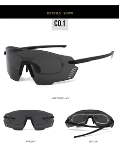 Nahaufnahme der schwarzen Radsportbrille mit grauen Gläsern und Myopie-Rahmeneinsatz