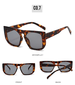 Three-way view of oversized square leopard print sunglasses with dark grey lenses