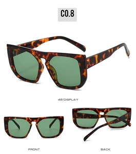 Three-angle view of vintage tortoiseshell square sunglasses with dark green lenses