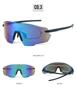 Detailsicht der Radsportbrille mit abnehmbarem Kurzsichtrahmen und blauer Linse