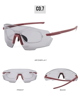 Detailansicht der burgunderroten Radbrille mit abnehmbarem Innenrahmen für Kurzsichtigkeit