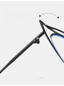 Detail of durable metal hinge on irregular double-bridge blue light blocking glasses