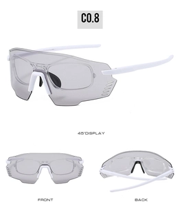 Mehrwinkel-Detailansicht der weißen Halbrand-Radsportbrille mit grauen Gläsern