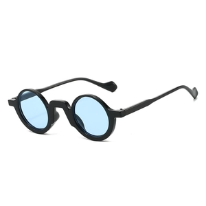 Retro round black frame sunglasses with light blue lenses for a stylish vintage look