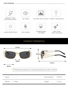 Detailed size specifications for Y2K hollow metal frame sunglasses with UV400 lenses