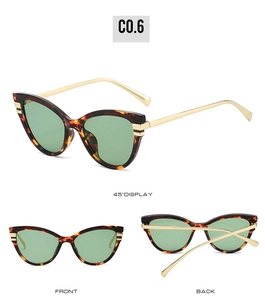 Detailed views of vintage cat-eye sunglasses with tortoise frames and gold metal temples