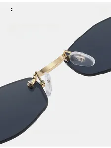 Close-up of comfortable transparent silicone nose pads on rimless diamond sunglasses