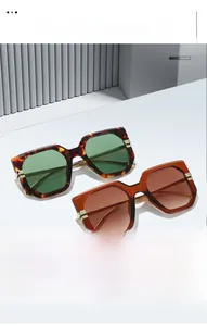 Detail showing oversized square frames with golden accents and premium gradient lenses