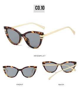 Three views of vintage cat-eye sunglasses with tortoise frame and gold metal temples
