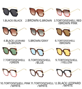 Collection of oversized square sunglasses in twelve trendy color variants with gold temples