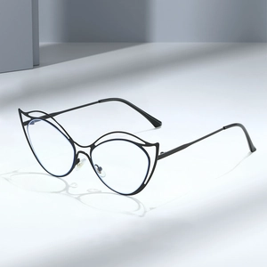 Cat Eye Eyeglasses Frames For Women Irregular Metal Double Bridge Anti Blue Light Hollow Designer Fashion Optical