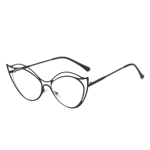 Brown cat-eye anti-blue light glasses with trendy hollow double-bridge metal frame