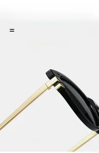 Detail of high-quality sunglasses hinge and golden metal temples on black frame