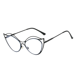 Irregular double bridge blue light blocking glasses with black metal cat eye frames for women