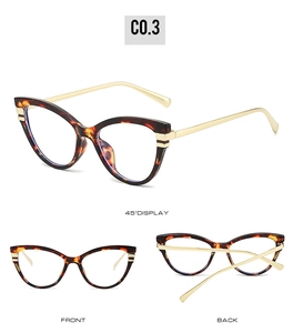 Detailed views of cat eye glasses featuring tortoiseshell frames and gold metal temples