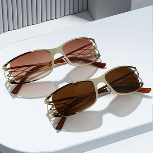 Y2K vintage hollow metal sunglasses with rhinestones and gradient lenses for women