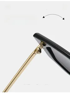 Macro shot of durable metal hinge on vintage oversized square sunglasses for women