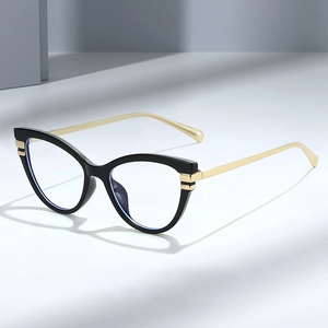 Fashion Cat Eye Glasses Frames PC Metal Composite Anti Blue Light Blocking Optical Eyewear For Women Elegant Retro Style