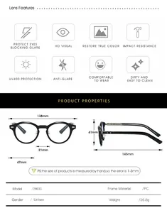 Detailed size chart and specifications for vintage oval TR frames with UV400 protection