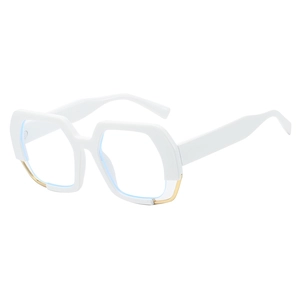 Modern white geometric sunglasses with hexagonal frames and gold accents for men and women