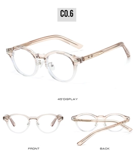 Three-angle view of vintage oval TR90 frames in transparent champagne gradient finish