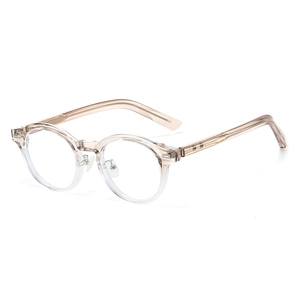 Modern oval TR90 eyeglasses with champagne gradient frames and vintage rivet details