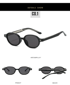 Detail view of round TR90 sunglasses with silver diamond accents and polarized lenses