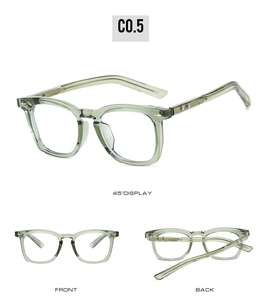 Vues multiples de lunettes carrées rétro vert translucide avec branches à épingle TR90