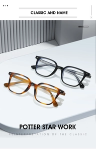 Detailed macro of TR90 square frame glasses with anti-blue light coating and pin hinge